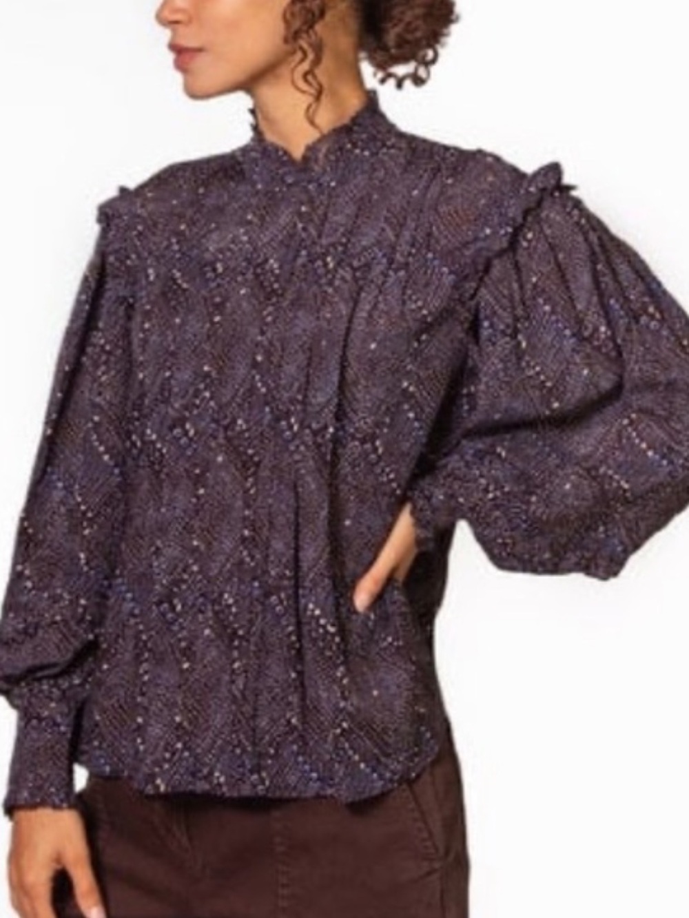 Ulla Johnson Sigrid Blouse In Indigo Diamond Size 0 Boho Puff Sleeve NWOT